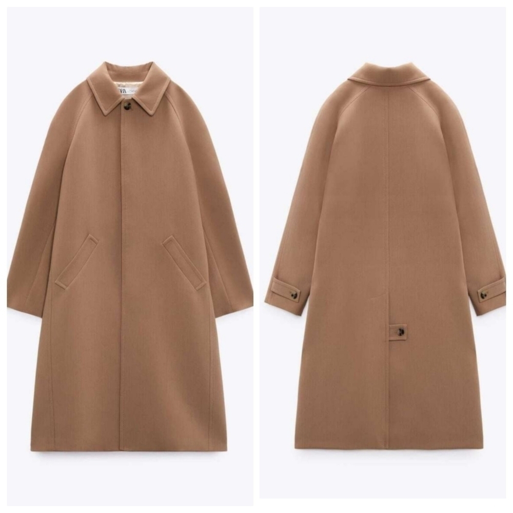 New Zara Champagne Long Pocket Coat Ref 2848/948 Small - Picture 11 of 14